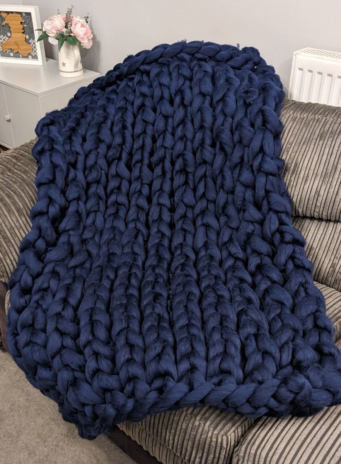 Chunky Wool Blanket - Navy Blue