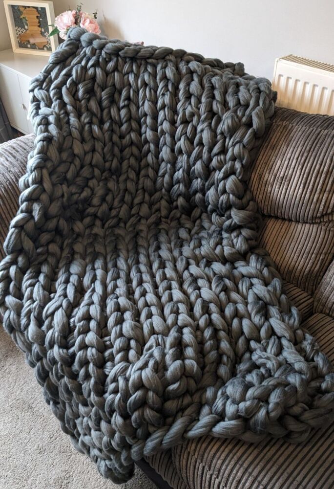Chunky Wool Blanket - Slate Grey