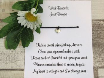 Just Breathe Wish Bracelet Anxiety Gift Card Heart Charm Anklet 