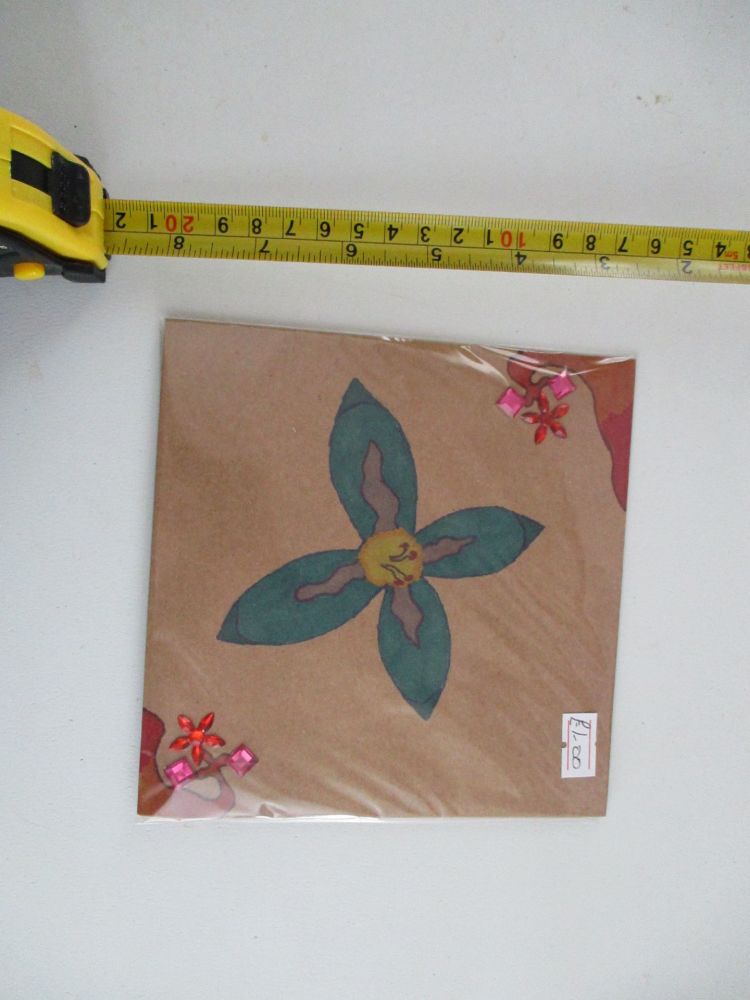 Green Oriental Flower Design Brown Kraft Card - Kitty Johnson [Mislabeled]