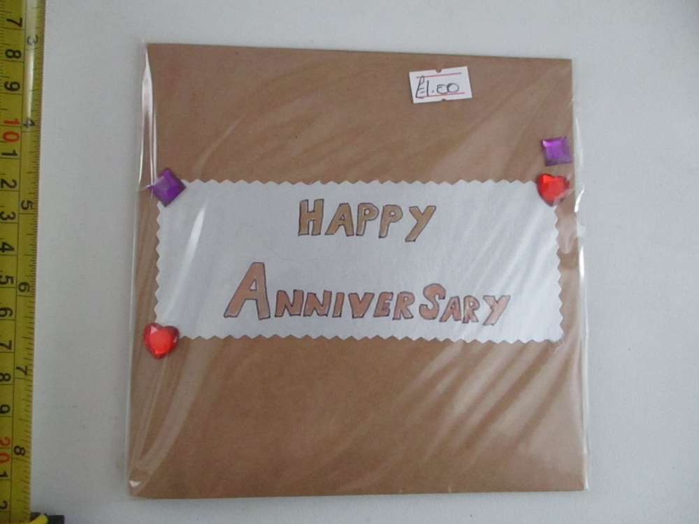 Silver Border Happy Anniversary Design Brown Kraft Card - Kitty Cat Confett