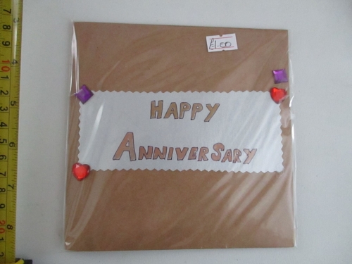 Silver Border Happy Anniversary Design Brown Kraft Card - Kitty Cat Confett