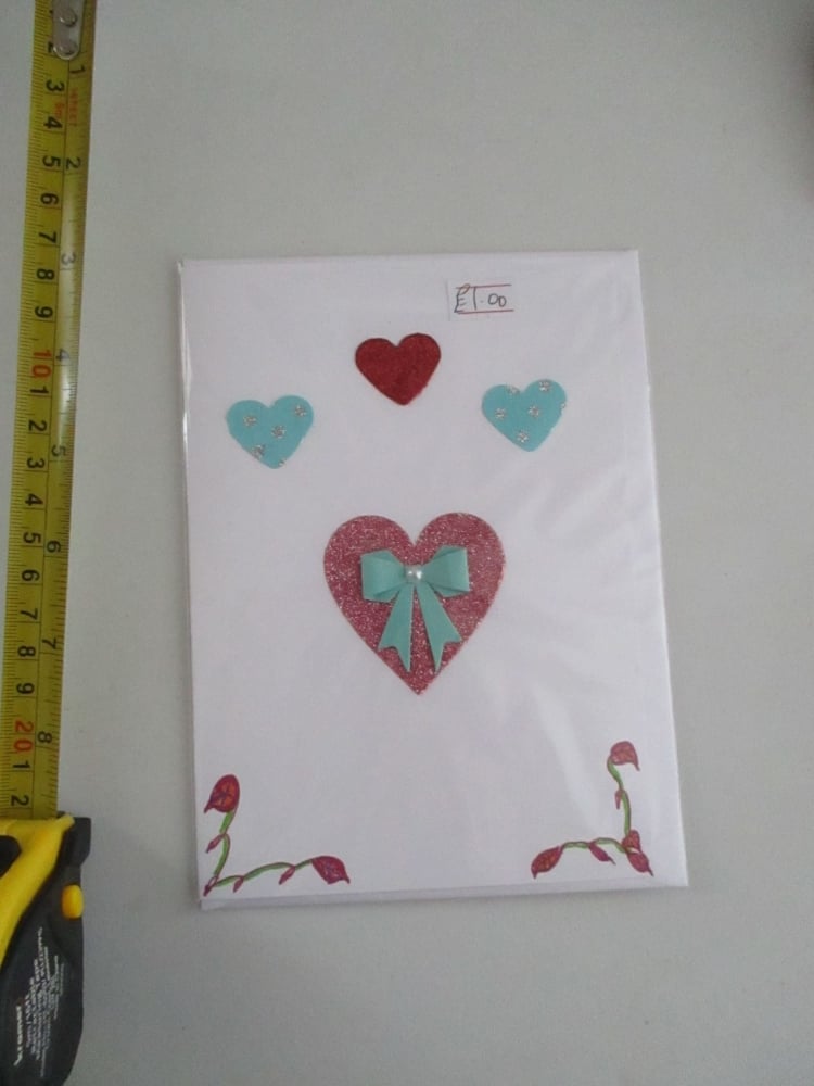 Glitter Heart and Bow Design White Card - Cards & Crafts By KittyMumma