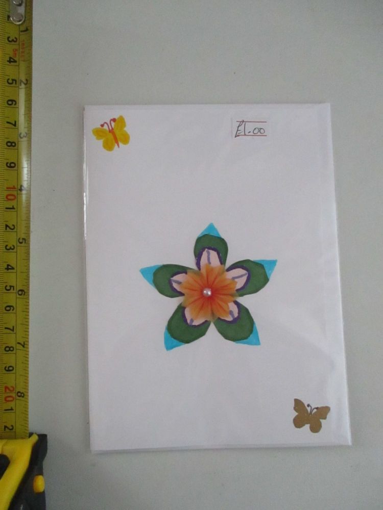 Five Point Star Flower Design White Card - Kitty Johnson