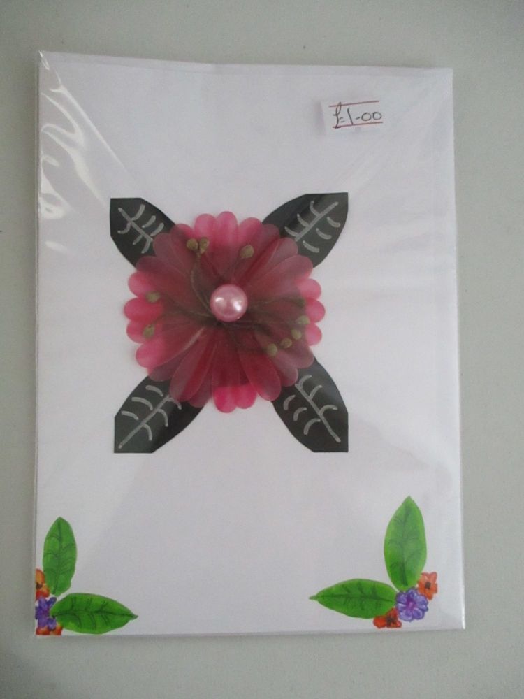 Black & Fuschia Oriental Flower Design White Card - Kitty Johnson