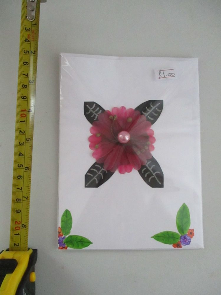 Black & Fuschia Oriental Flower Design White Card - Kitty Johnson