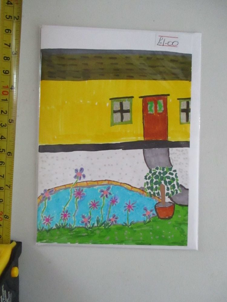 Yellow House with Pond Scene Design White Card - Kitty Johnson