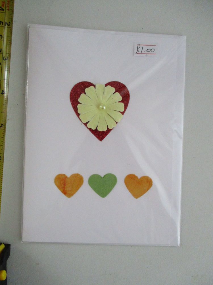 Heart Flower & Heart Row Design White Card - Cards & Crafts By KittyMumma