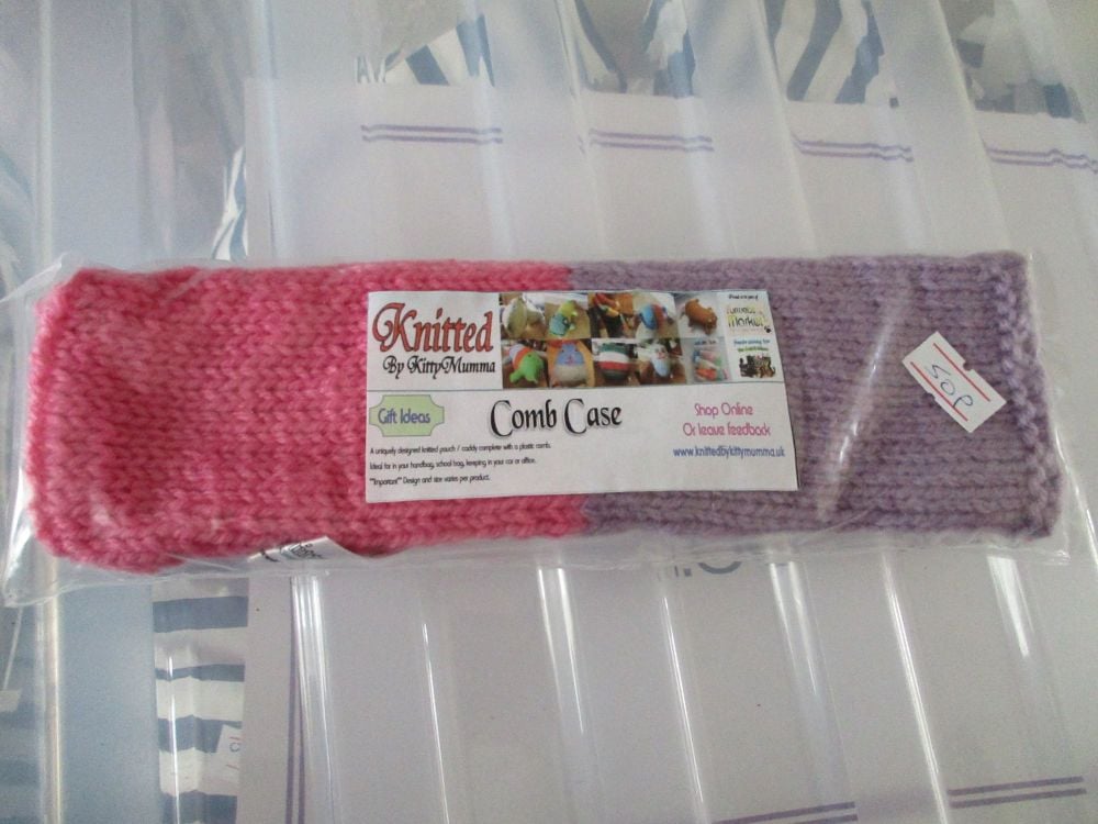 Pink & Purple Knitted Comb Case with Comb - Knitted By KittyMumma