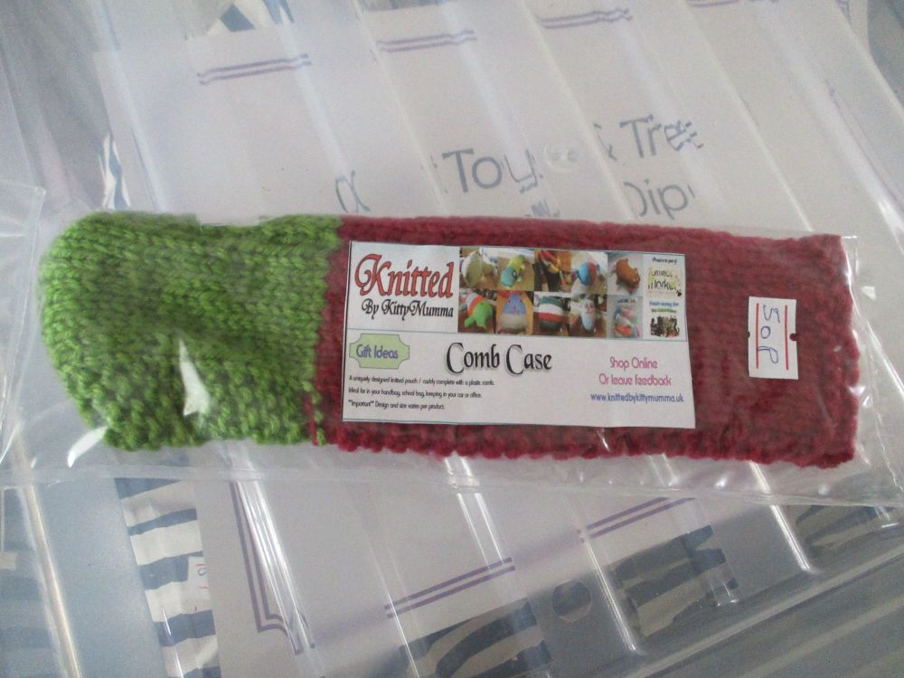 Green & Burgundy Knitted Comb Case with Comb - Knitted By KittyMumma