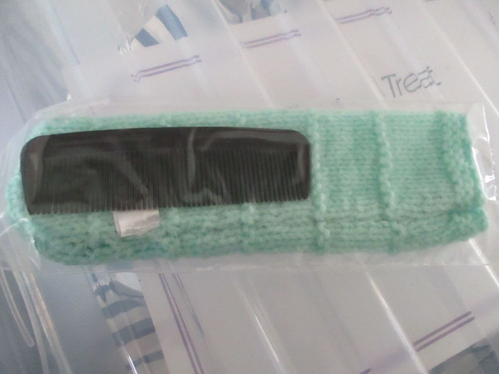Mint Green Striped Knitted Comb Case with Comb - Knitted By KittyMumma