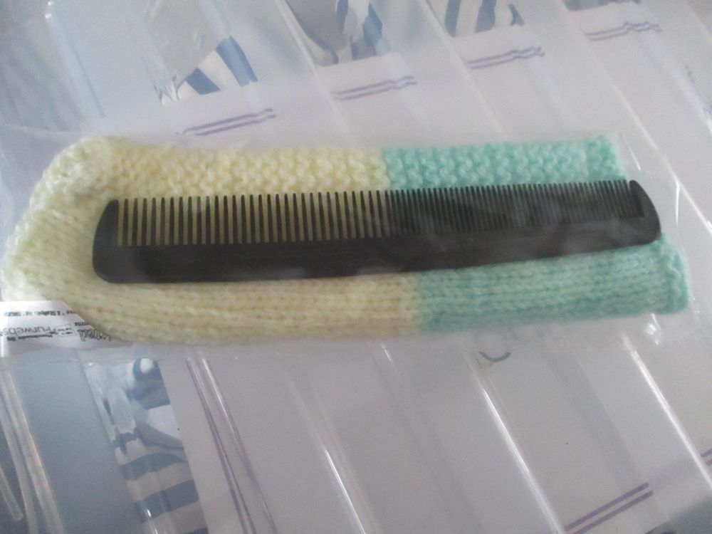 Mint Green & Lemon Knitted Comb Case with Comb - Knitted By KittyMumma