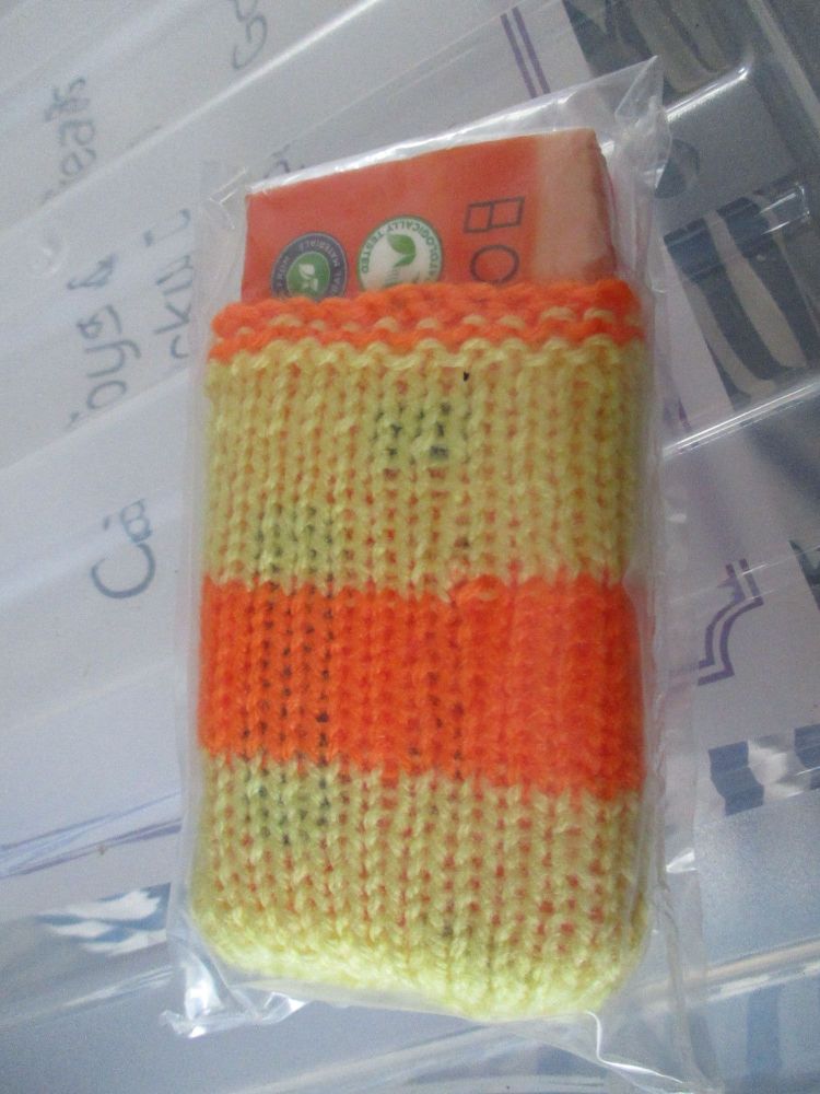 Yellow / Orange Stripe Knitted Tissue Caddy with Tissues - Knitted By KittyMumma