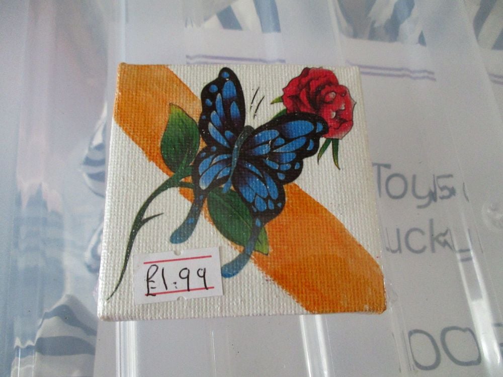 Rose / Butterfly on Orange Dash - 7cm Box Frame Canvas - JGPaws