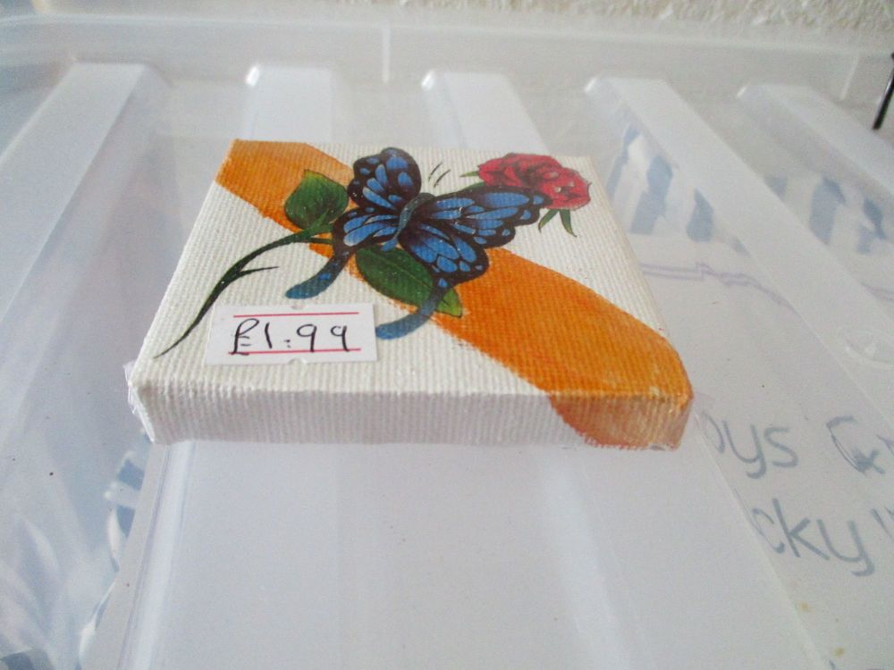 Rose / Butterfly on Orange Dash - 7cm Box Frame Canvas - JGPaws