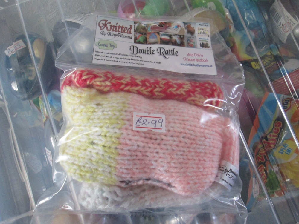 White / Pink / Yellow / Red Knitted Catnip Double Rattle - Knitted By Kitty