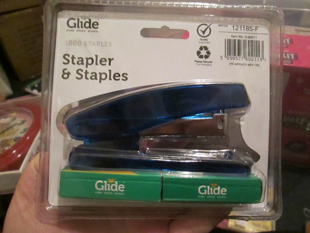 Blue Stapler with 1000 Staples - Glide