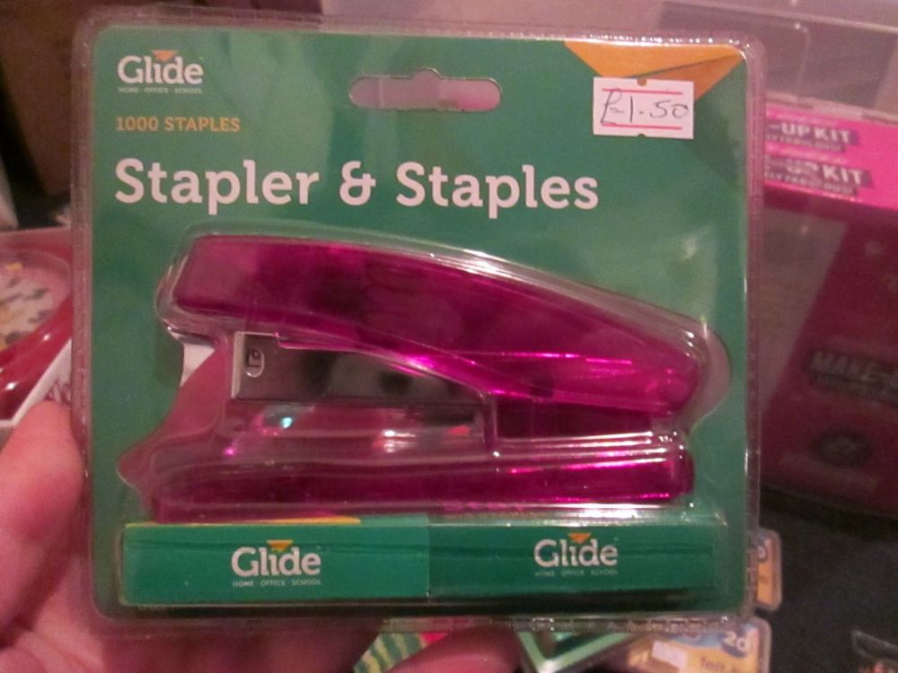 Pink Stapler with 1000 Staples - Glide