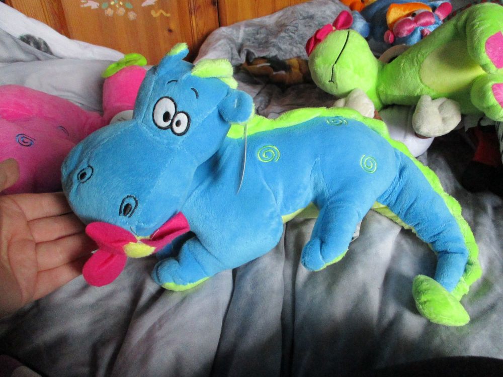 (*)Blue / Green Dragon with Flower in Mouth - Tender Moments - Soft Toy