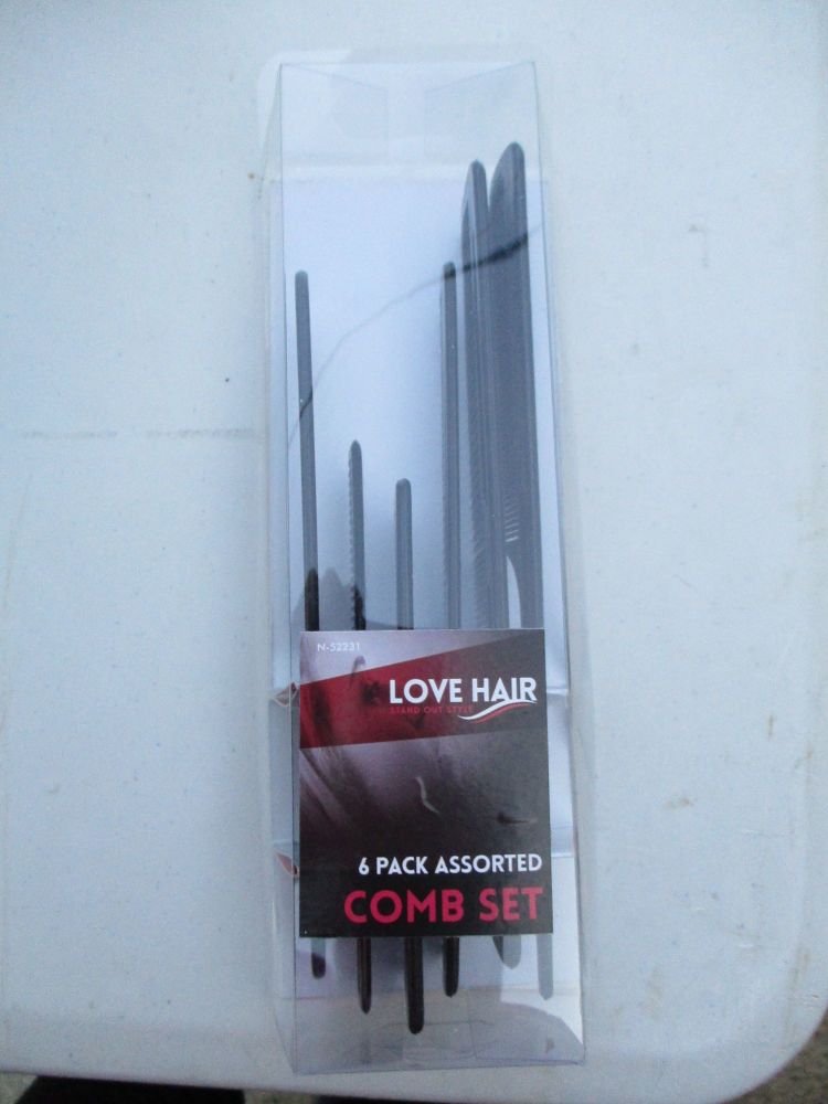 6pc Assorted Plastic Combs Set - Love Hair