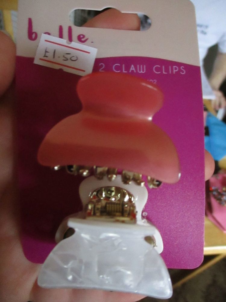 2pc Pink / White Pearl Effect Midi Claw Clips - Belle