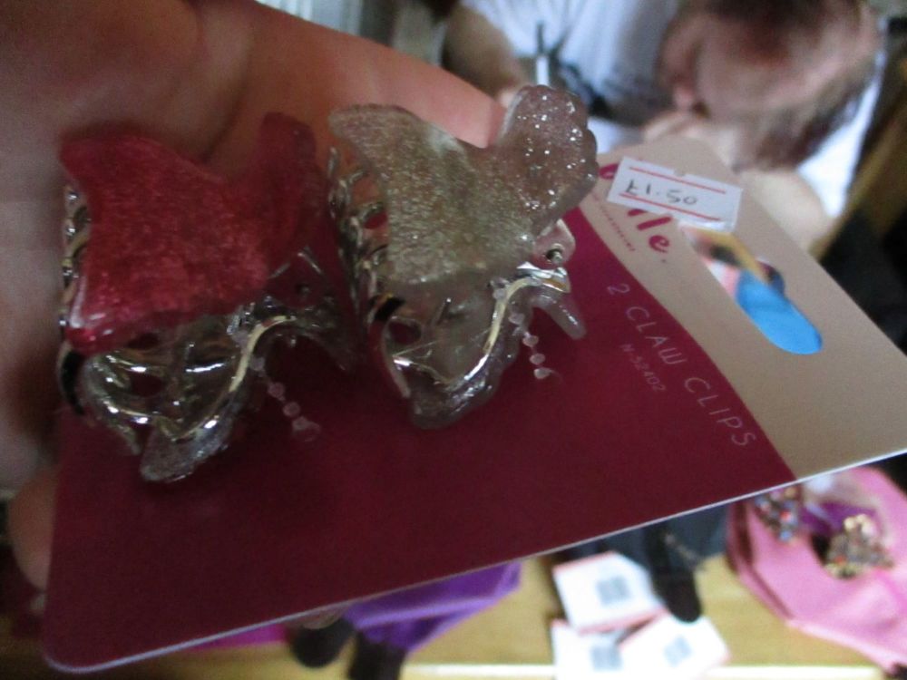 2pc Pink / Silver Glitter Effect Midi Claw Clips - Belle