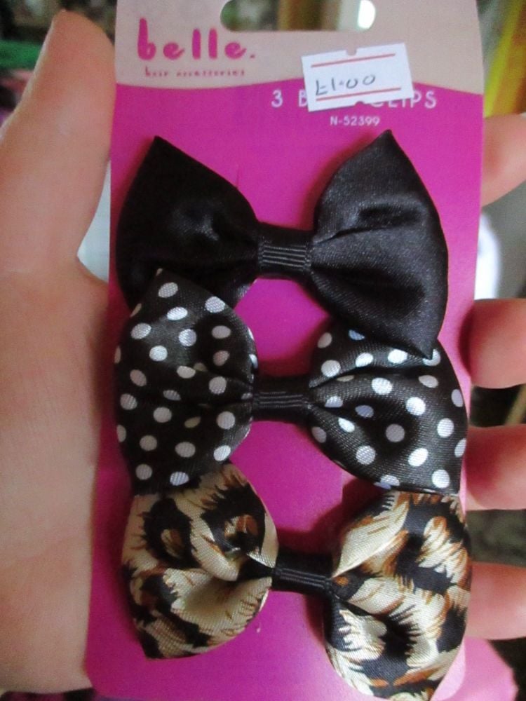 Black / Spotted / Animal Print Bow Hair Clips - Belle