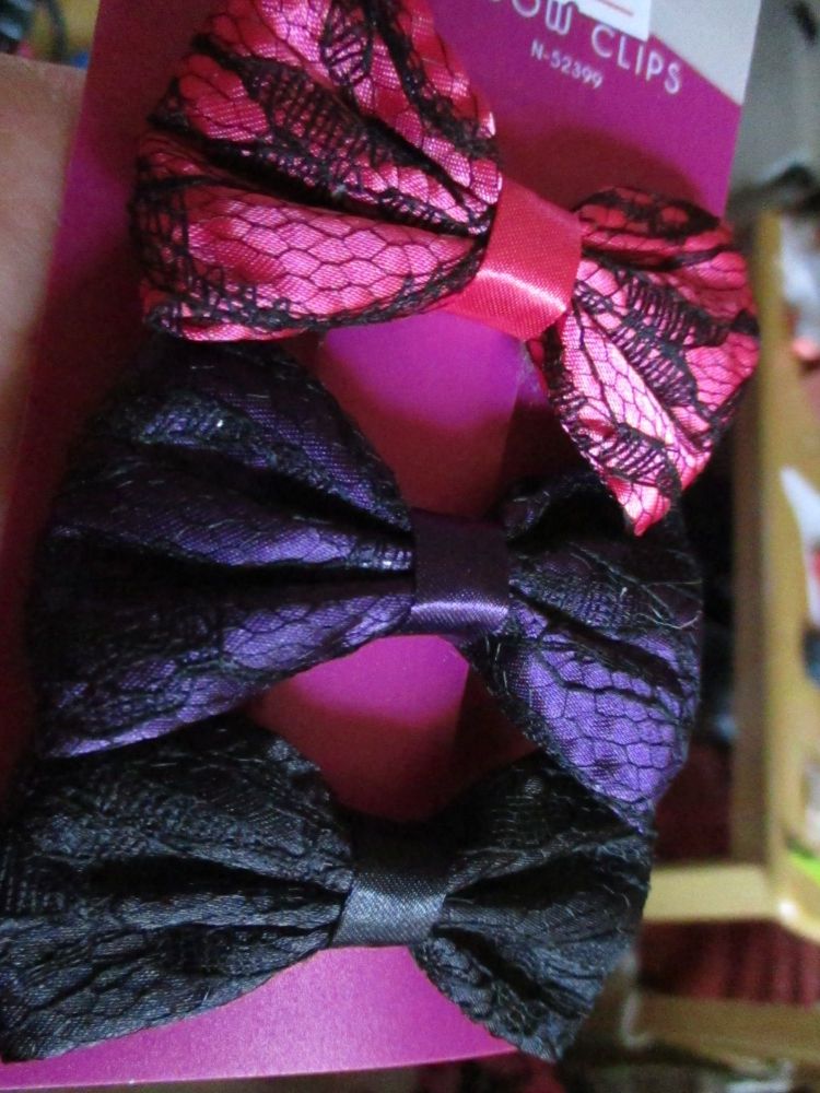 Black / Pink / Purple Net Bow Hair Clips - Belle