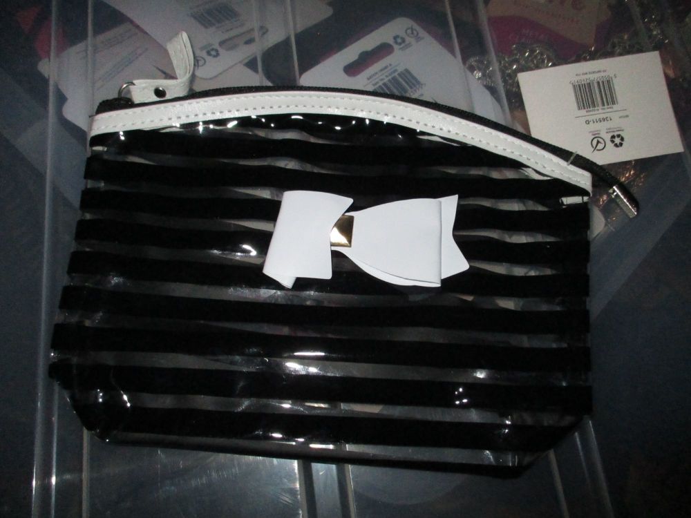 Black PVC Ribbon Detail Toiletry Cosmetics Travel Bag - Look At Me