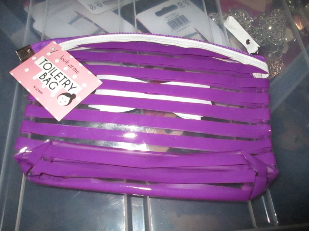 Purple PVC Ribbon Detail Toiletry Cosmetics Travel Bag - Look At Me