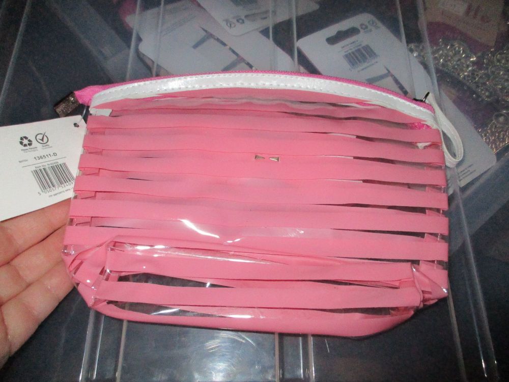 Pink PVC Ribbon Detail Toiletry Cosmetics Travel Bag - Look At Me