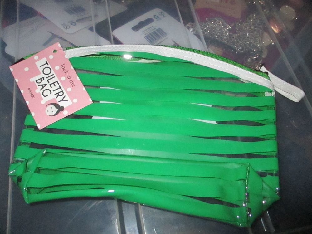 Green PVC Ribbon Detail Toiletry Cosmetics Travel Bag - Look At Me