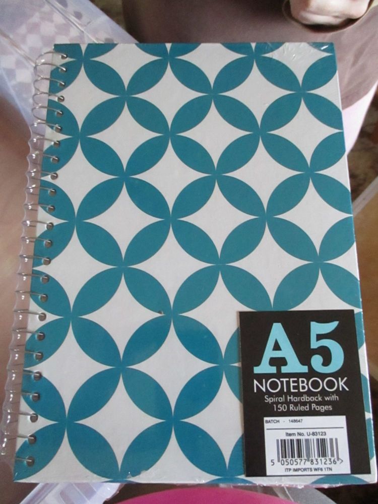 Blue 150pg Hardback Spiral A5 Lined Notebook