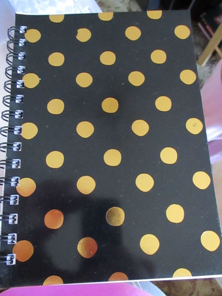 Black / Gold Spotted 240pg Cardback Spiral A5 Lined Notebook
