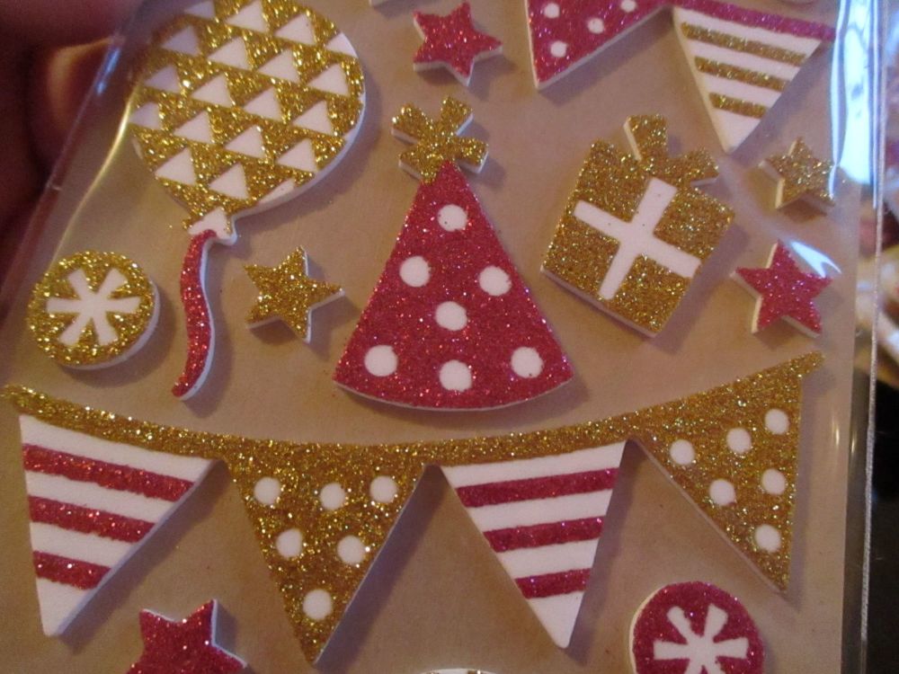 Glittered Pink / Gold Party Stickers - Craft Corner