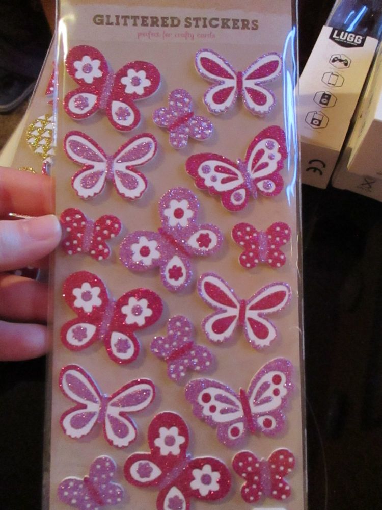 Glittered Pink / Purple Butterflies Stickers - Craft Corner