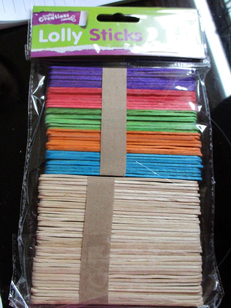 Plain & Coloured Lolly Stick 80pc - Crafty Creations