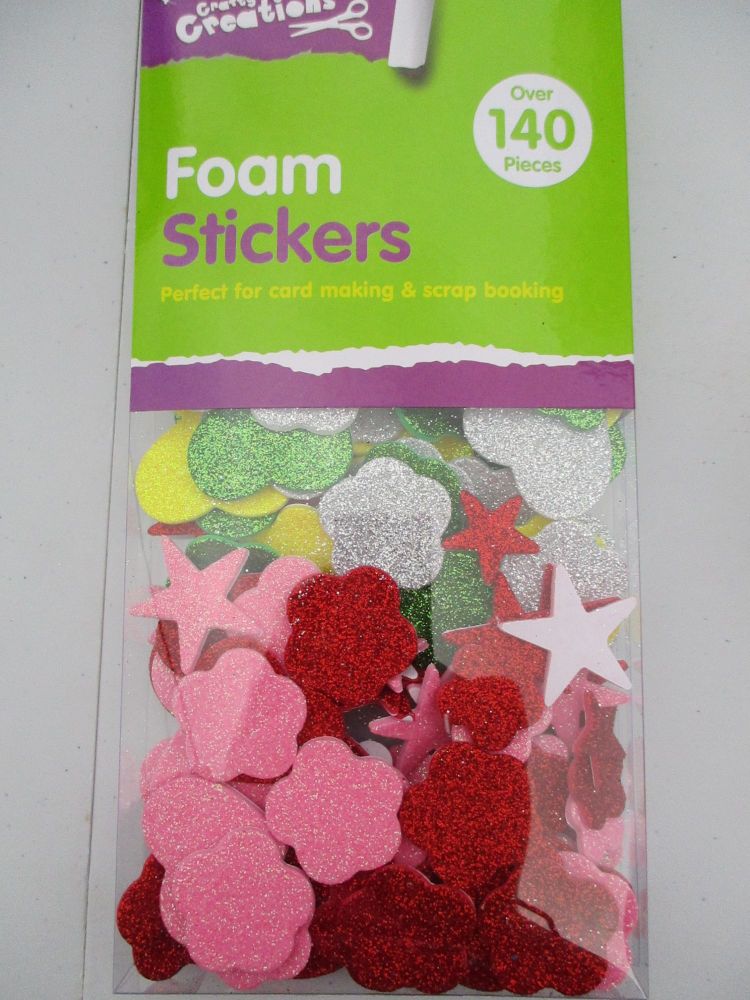 Pink / Red / Yellow / Green Shapes - Crafty Creations 140pc Foam Self Adhesive Stickers