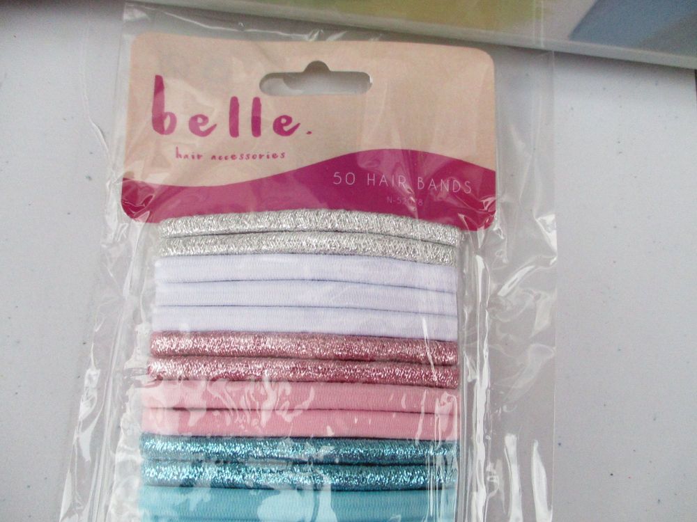 50pc Assorted Colour Metallic Elasticated Hairbands - Belle