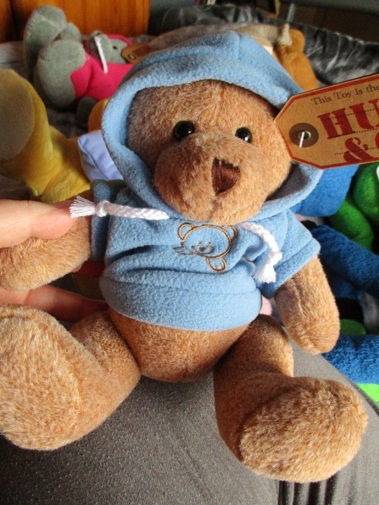 (*)Medium Brown Bear with Blue Hoodie - Hugs & Co - Soft Toy