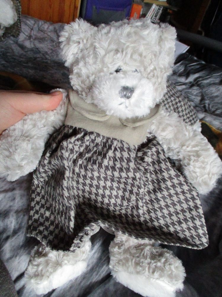 Grey Pinafore Dress Bear - Cloudy Lane - Soft Sensations - Soft Toy