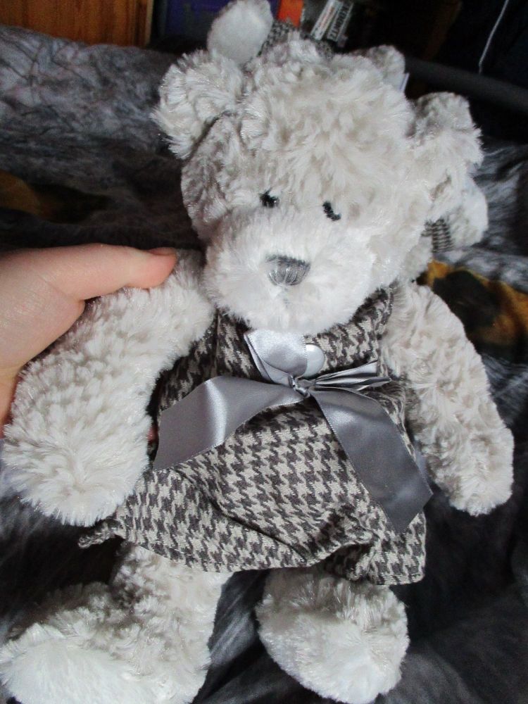 (*)Grey Dress W/Ribbon Bear - Cloudy Lane - Soft Sensations - Soft Toy