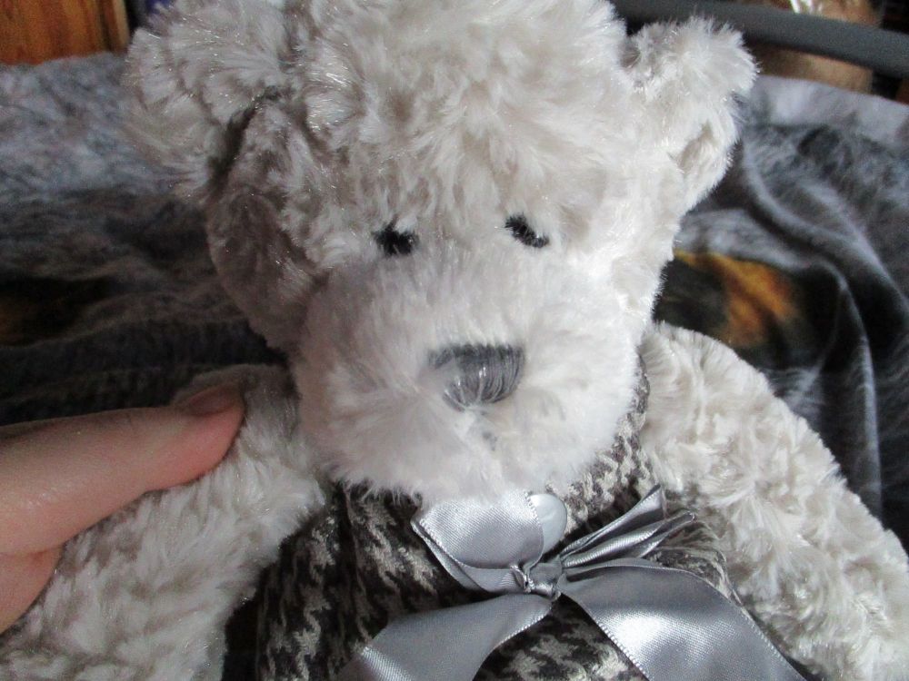 (*)Grey Dress W/Ribbon Bear - Cloudy Lane - Soft Sensations - Soft Toy