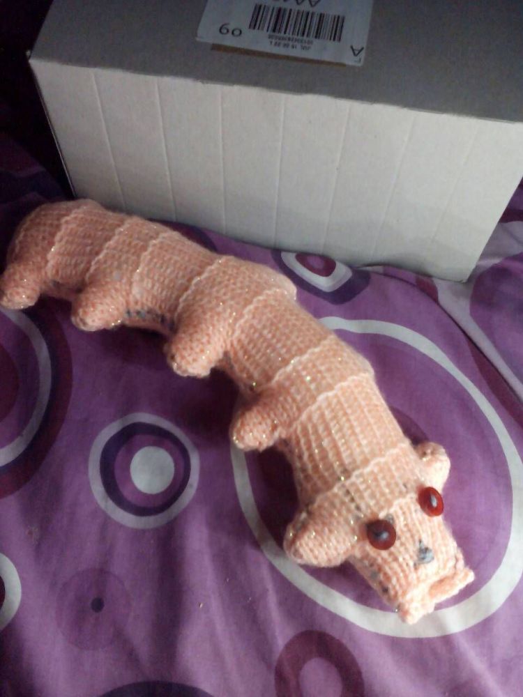 Glitter Peach Body with Marble Red Eyes Scuttlepillar - Knitted By KittyMum