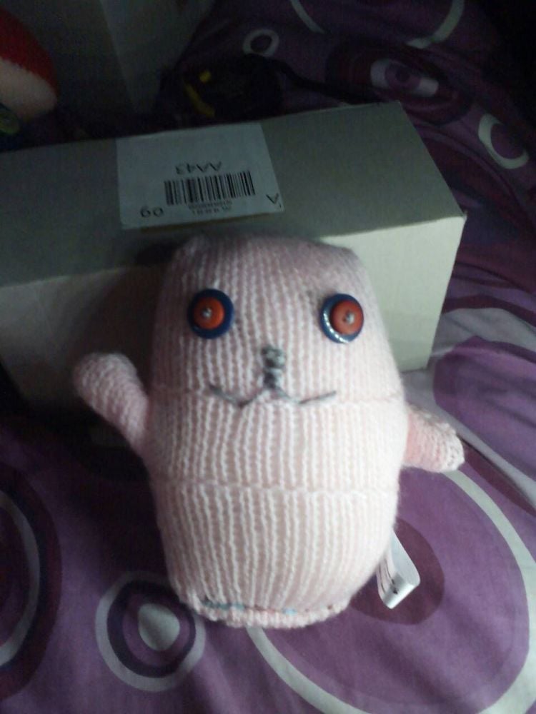 Pink with Blue/Red Eyes Ted - Knitted By KittyMumma