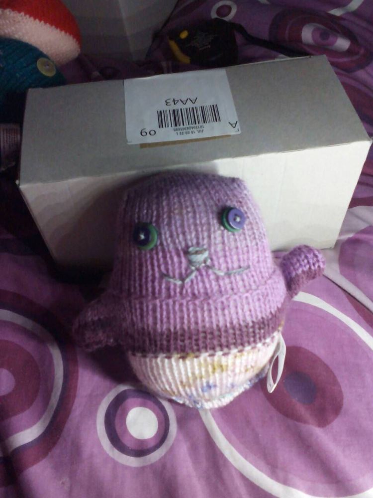 Purple Floral with Green/Purple Eyes Ted - Knitted By KittyMumma