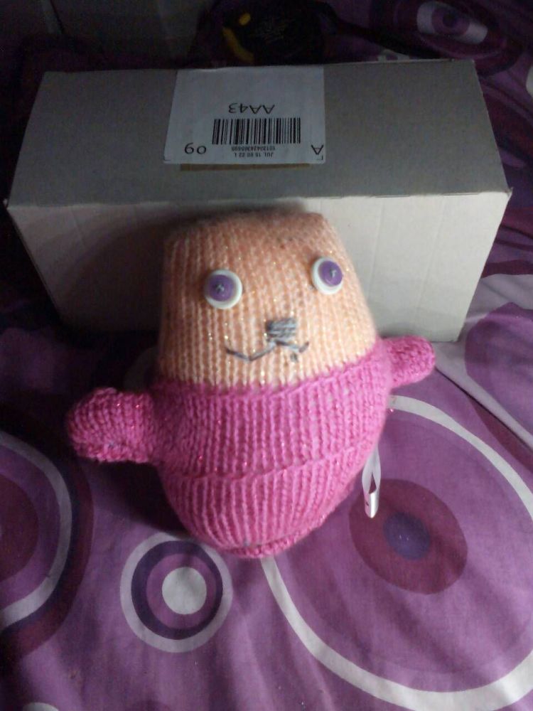 Glitter Pink and Peach with White/Pink Eyes Ted - Knitted By KittyMumma