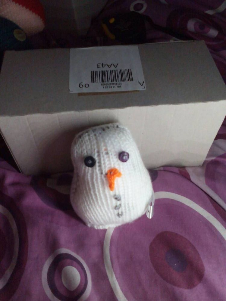 White with Blue/Purple Eyes Mini Snowman - Knitted By KittyMumma