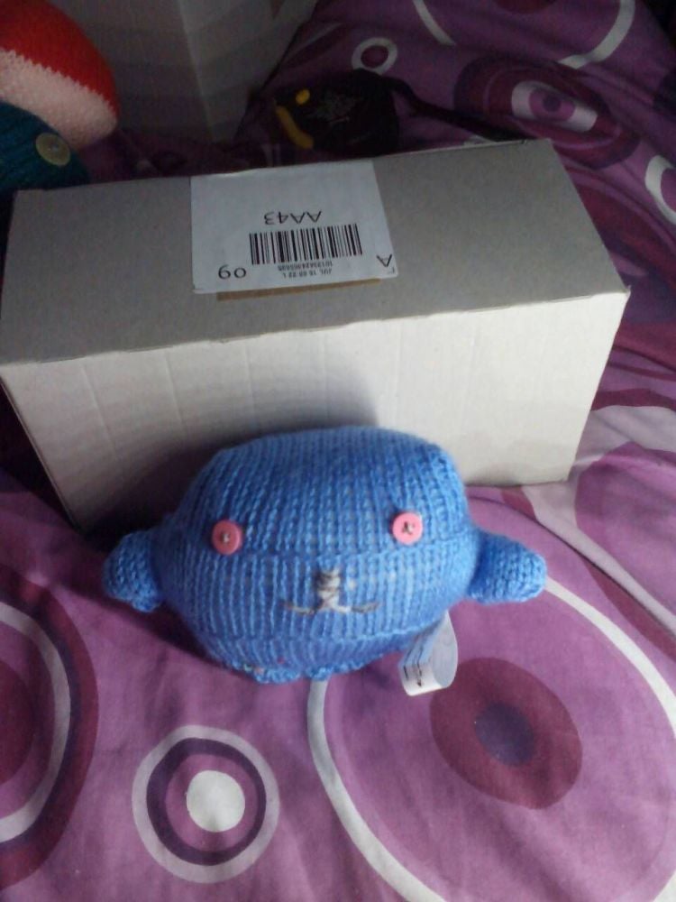 Mid Blue Body with Pink Eyes Mini Ted - Knitted By KittyMumma