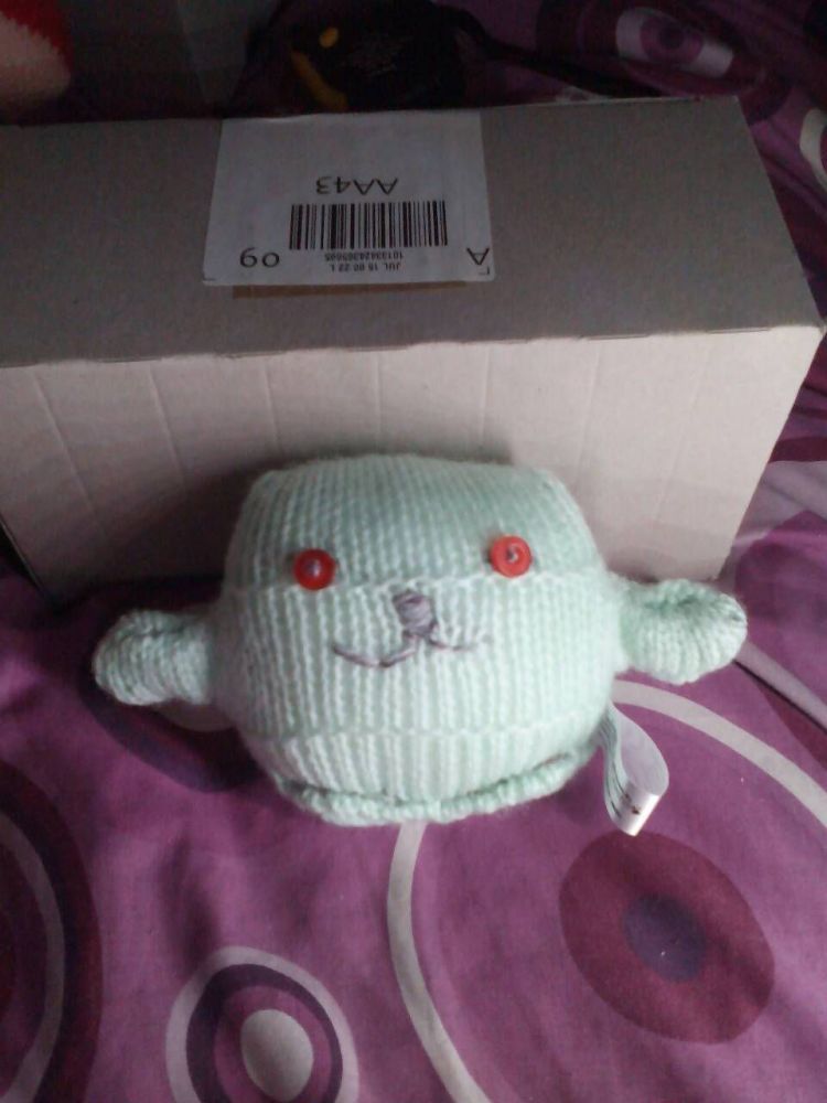 Mint Green Body with Red Eyes Mini Ted - Knitted By KittyMumma